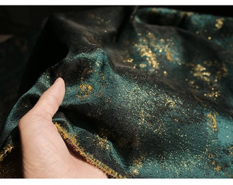 Vintage Dark Green Gold Jacquard Fabric, Double Face Gold petal shimmer brocade, Quality clothing upholstery DIY fabric 64.9 inches width