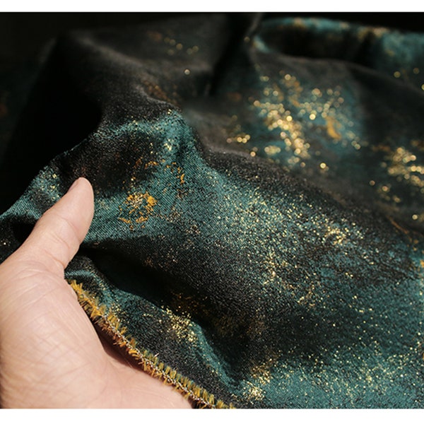Vintage donkergroene gouden jacquardstof, double face gouden bloemblaadje glinsterende brokaat, hoogwaardige kledingstoffering doe-het-zelfstof 64,9 inch breed