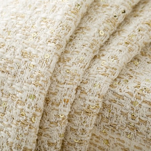 Elegant Tweed Boucle Fabric, Sequins Woven Fabric with Gold Metalized Yarn, Tweed Dress Fabric Suit Coat Fabric