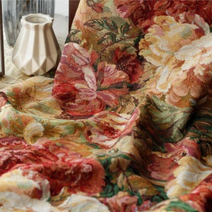 Oil Paint Style Flora Jacquard Fabric, Upholstery Brocade, Vintage Damask Fabric For Dress  DIY fabric 59 inches width