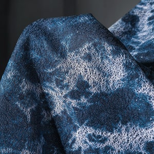 Tie-dye Denim Fabric, Blue and White Textured Cotton Denim, Denim Jacquard For Fashion Appreal, Haute Couture, 59 inches width.