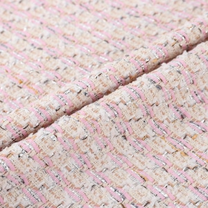 Pink Tweed Boucle Fabric, Woven Fabric with Sliver Yarn, Dense Fabric for Coat, Pinafore 57inches width