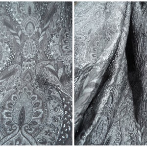 Vintage Gray Jacquard Fabric, 3D Emboss Textured Brocade, Court Style Damask For Clothing, Dress DIY fabric 55 inches width