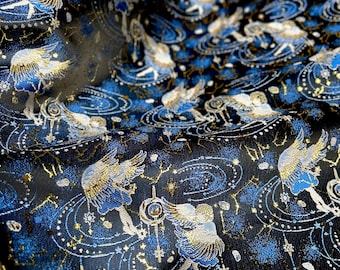 Dark Blue Jacquard fabric, Elestial Silk Brocade  Fabric, Dreamatic Damask For Haute Couture, Costume, DIY Crafts 59 inches Width