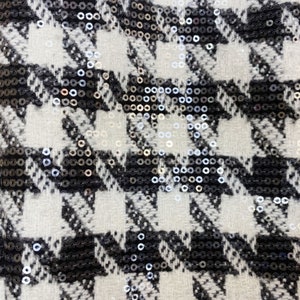 Black and White Houndtooth Tweed Fabric, Sequins Woven Boucle Fabric, Dense Fabric for Coat, Pinafore DIY Fabric 59inches width