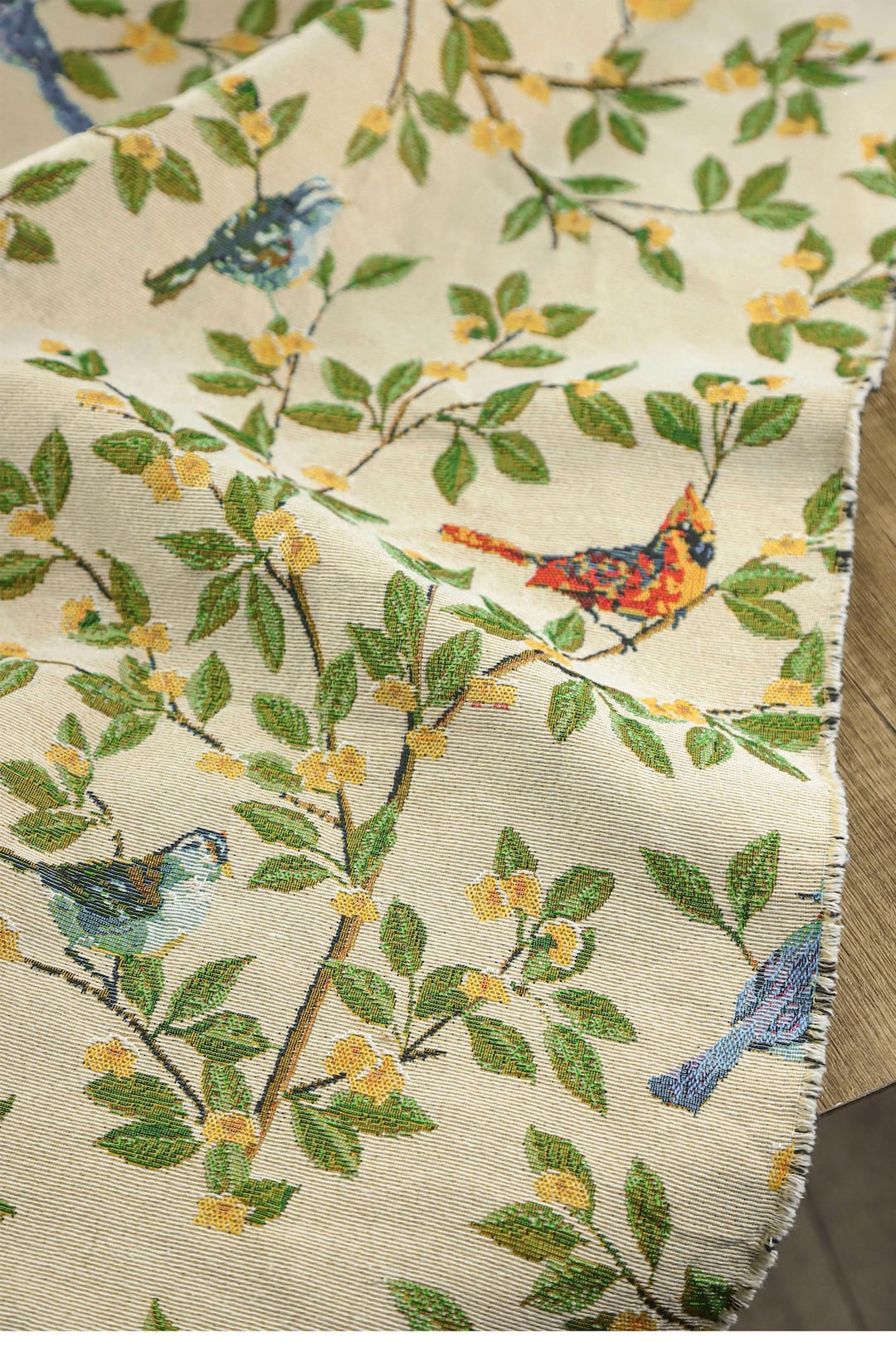 Vintage Bird Jacquard Fabric, Exquisite Green Upholstery Fabric for ...