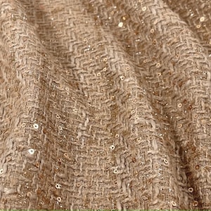 Lentejuelas Tan Tweed Tela cortada a medida, Tela Tweed Boucle para chaqueta, Tela de abrigo de traje de 59 pulgadas de ancho