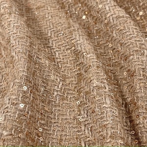 Sequins Tan Tweed Fabric by the Yard, Tweed Boucle Fabric For Jacket,  Suit Coat Fabric 59inches width