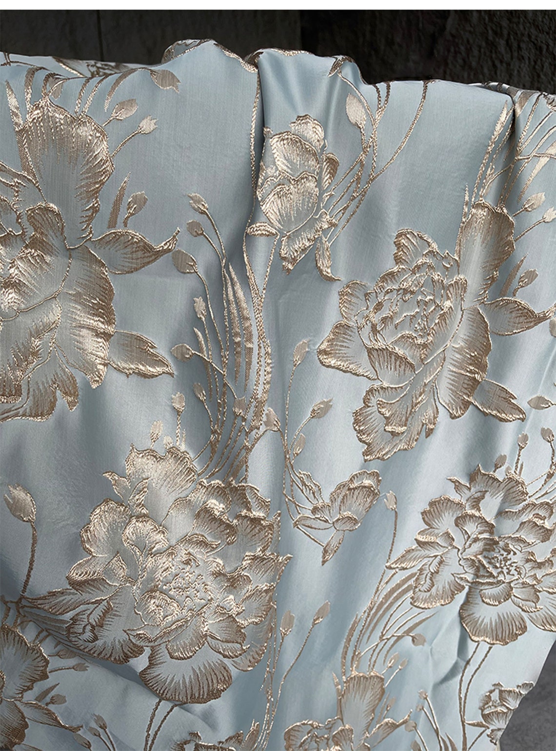 Luxury Gold Embroidered Jacquard Fabric Embossed Flora Damask Etsy
