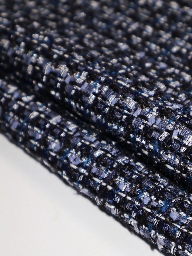 Colorblock 381 Exquisite Blue Check Tweed Fabric, Colorblock Tweed Boucle Fabric for ...