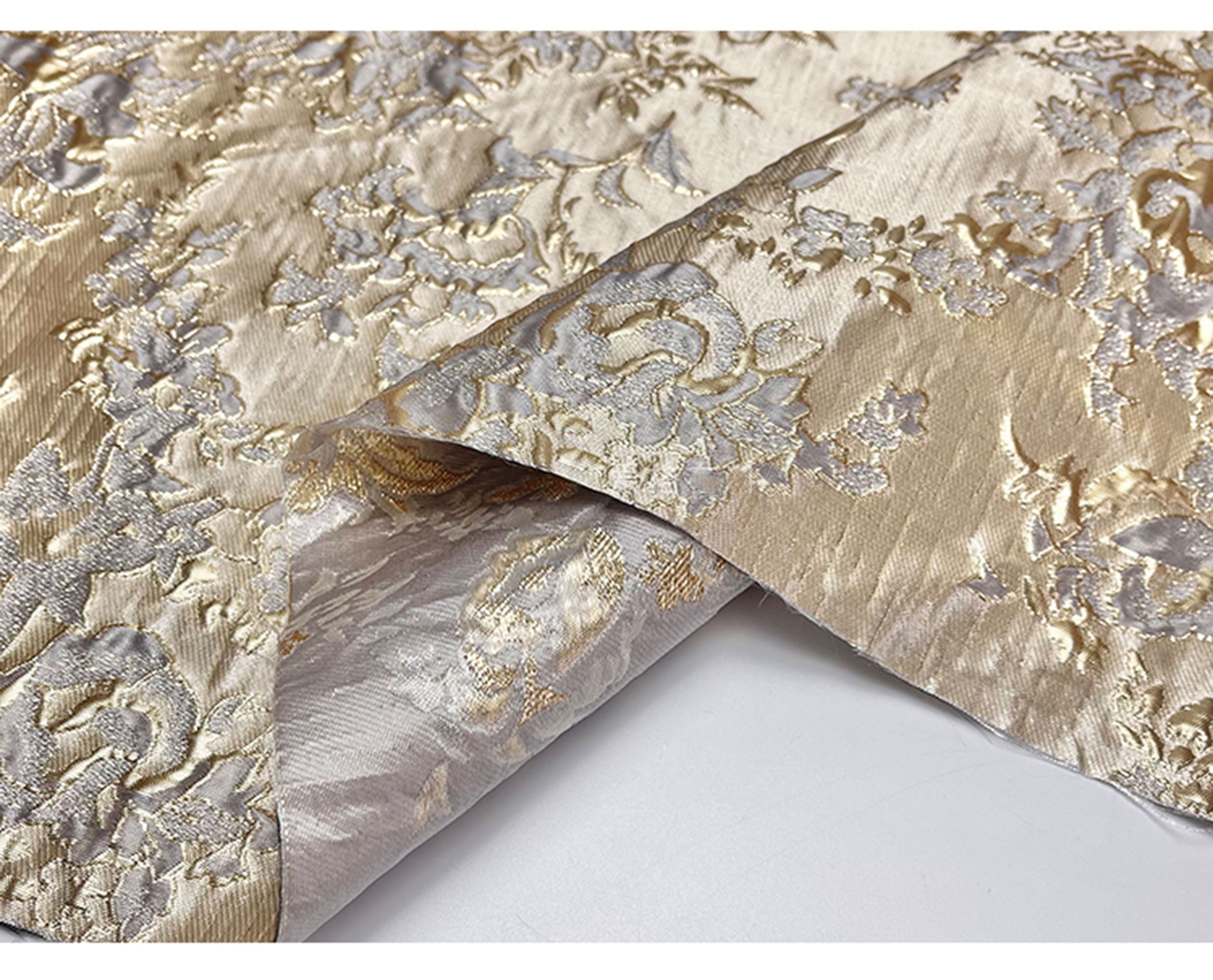 Luxury Gold Jacquard Fabric Embossed Floral Damask Brocade Etsy