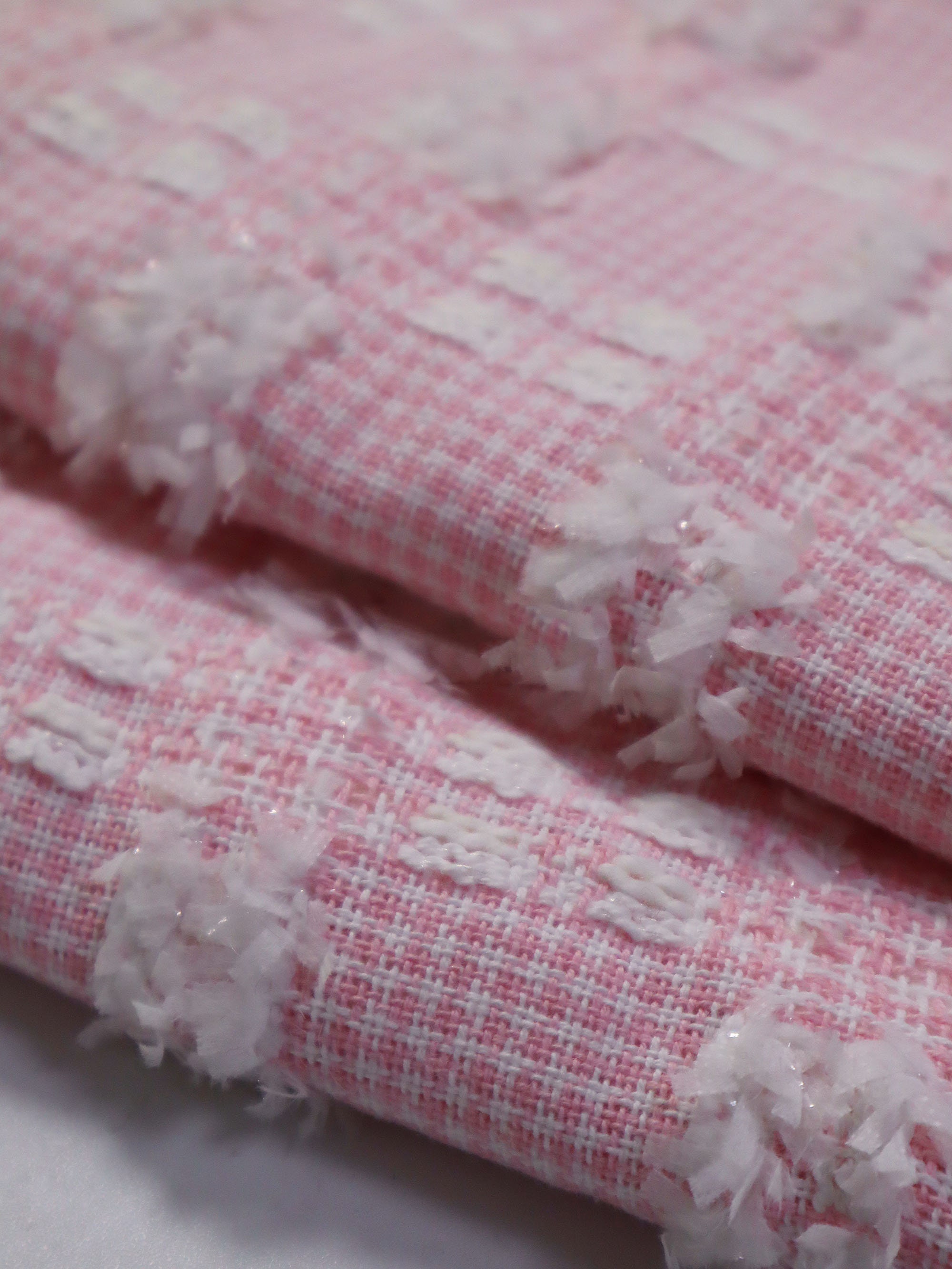 Spring Pink Tweed Fabric, Check Tweed Boucle Fabric With Tassel for ...