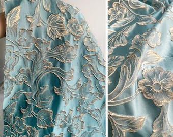 Luxury Gold Embroidered Jacquard Fabric, Embossed Flora Damask Brocade For Haute Couture, Upholstery, Dress  DIY fabric 57 inches width