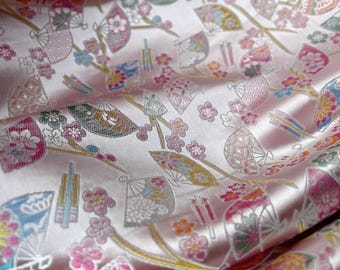 Pink Jacquard Brocade Fabric, Gloss Silk Brocade Fabric, Janpanese Style Kinran Damask Fabric for Dress, Haute Couture, 59 inches width