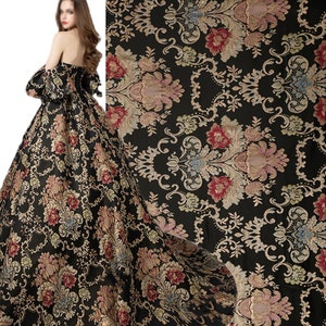 Geometric Black Jacquard Fabric, Gold Embroidered  Brocade,Court Style Damask Fabric For upholstery, Dress  DIY fabric 57 inches width