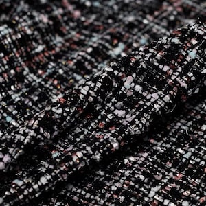 Color Block Black Tweed Fabric, Tweed Boucle Fabric For Suit Coat, Jacket,Dress, Haute Couture 57 inches Width