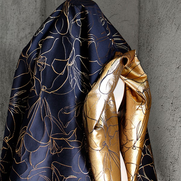 Luxe goudgeborduurde jacquardstof, prachtig koninklijk brokaat, damaststof voor stoffering, jurk DIY-stof 59 inch breed