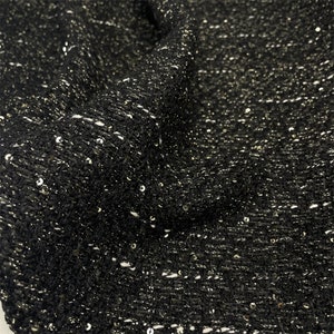 Shiny Gold and Black Tweed Fabric, Metallic Tweed Boucle Fabric For Suit Coat, Dress Haute Couture 57 inches Width