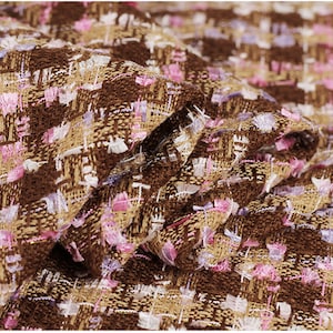 Check Brown Tweed Boucle Fabric, Dense Fabric for Dress Suit Coat
