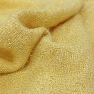 Tejido de tweed bouclé amarillo claro, tejido de tweed de lana para abrigo de traje, alta costura, 59 pulgadas de ancho