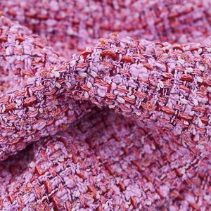 Colorful Pink  Tweed Fabric, Woollen fabricFabric, Tweed Boucle Fabric For Suit Coat, Dress Upholstery 55 inches Width