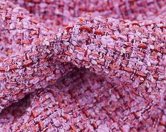 Colorful Pink  Tweed Fabric, Woollen fabricFabric, Tweed Boucle Fabric For Suit Coat, Dress Upholstery 55 inches Width
