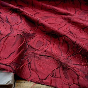 Dark Red Jacquard Fabric, Embossed Brocade, Damask Fabric For upholstery, Dress  DIY fabric 57 inches width