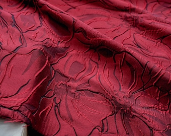 Dunkelroter Jacquardstoff, geprägter Brokat, Damaststoff für Polsterarbeiten, Kleider-DIY-Stoff, 145 cm breit