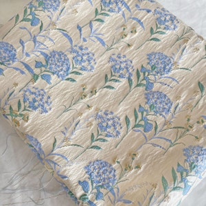 Hydrangea Floral Jacquard Fabric, Embossed Shimmer Brocade, Cloque fabric For upholstery DIY fabric 56.7 inches width