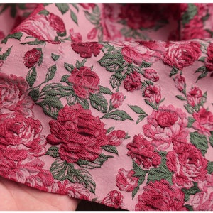 Vintage Rose Floral Jacquard Fabric, Flora Embossed Brocade Fabric, Damask For Haute Couture,Dress  DIY fabric 54inches width