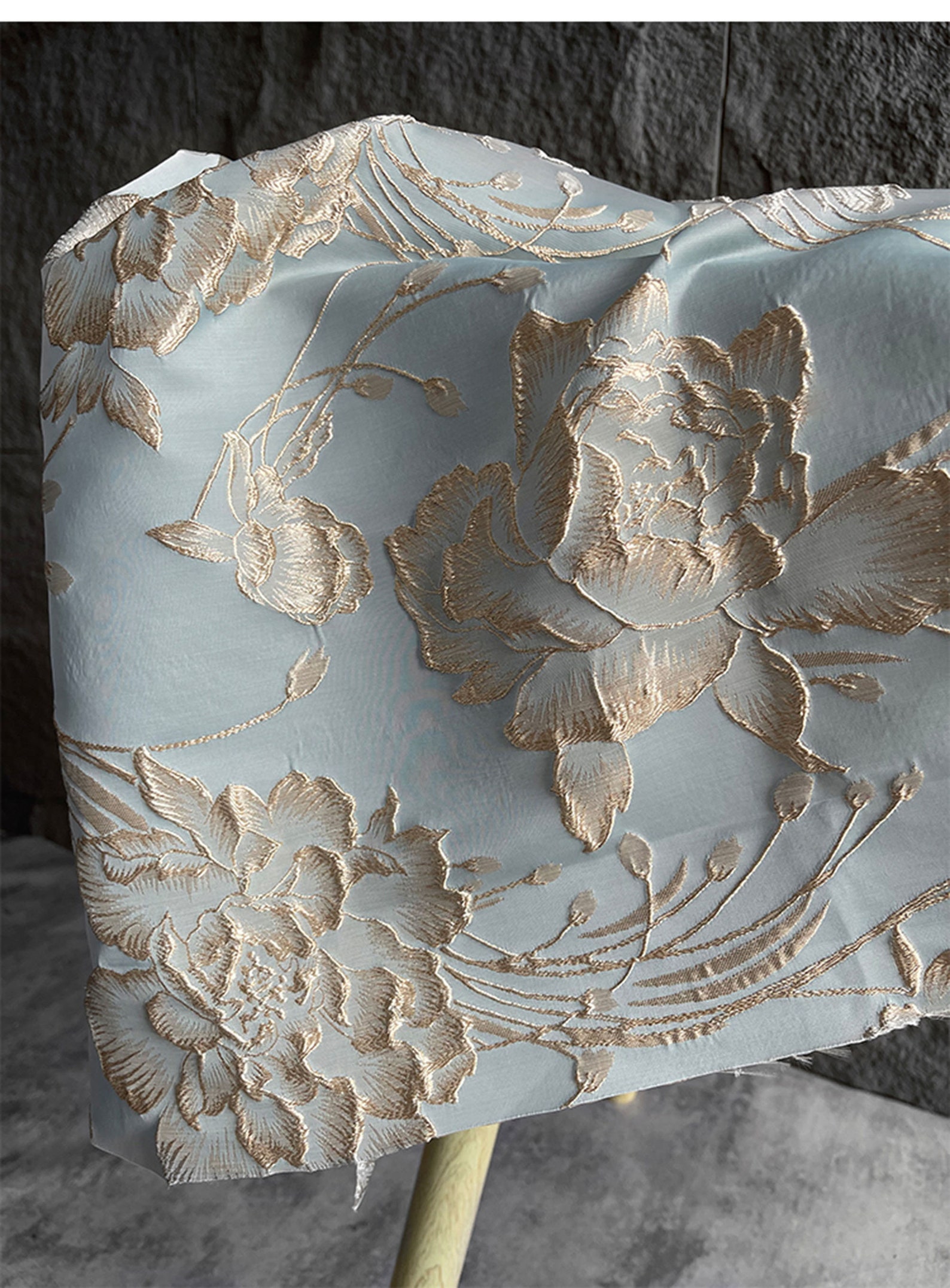 Luxury Gold Embroidered Jacquard Fabric Embossed Flora Damask Etsy