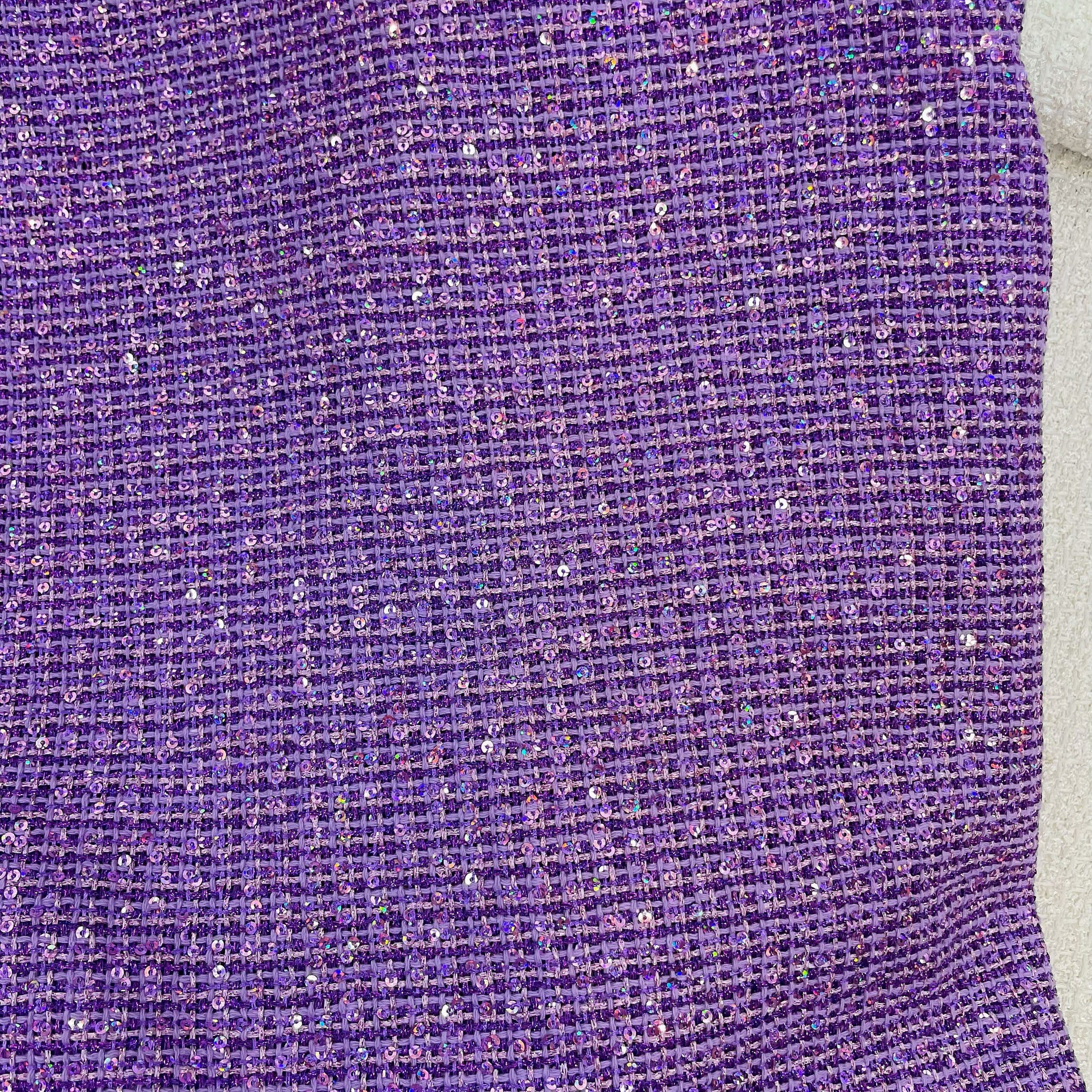 Stunning Purple Tweed Fabric, Sequins Beaded Tweed Boucle