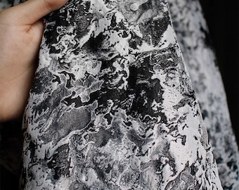 Zwarte en grijze jacquardstof, reliëf rotstextuur brokaatdamast, designerstof voor kleding, jurk DIY-stof 63 inch breed