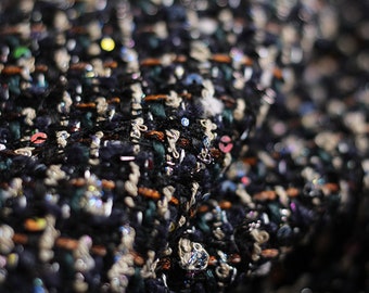 Black Tweed Boucle Fabric, Woven Fabric with Gold  Yarn, Dense Fabric for Coat, Pinafore 57inches width