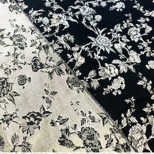 Black and Gold Jacquard Fabric, Gold Flora Brocade Double Side Damask For Clothing, Dress DIY fabric 59 inches width