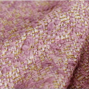 Tissu tweed violet pastel doré, tissu boucle tweed avec cour métallisée pour manteau de costume, robe 59 pouces de largeur