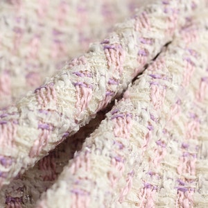 Pink Mauve Check Tweed Boucle Fabric, Woven Fabric with Metalized Yarn, Dense Fabric For Suit Coat,Jacket 59"