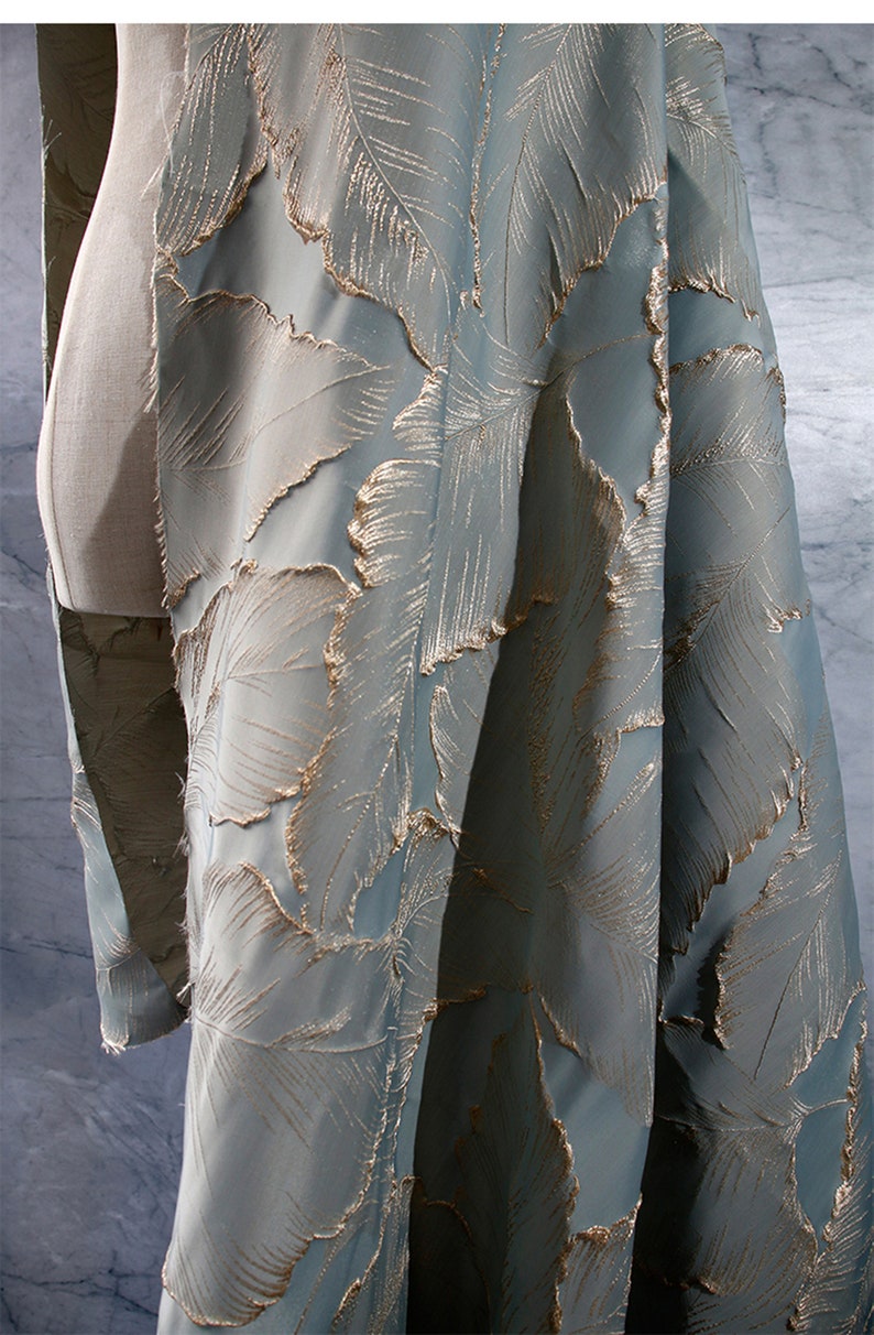 Luxury Gold Embroidered Jacquard Fabric Embossed Leaf Damask - Etsy