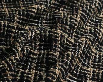 Black and Gold Tweed Fabric, Wool Tweed Boucle Fabric with Metalized Yarn For Suit Coat, Dress 57 inches Width