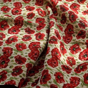 Vintage Red Poppy Jacquard Fabric, Exquisite Brocade,Furnishing Fabric For upholstery, Dress  DIY fabric 59 inches width