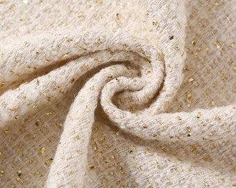 Biege Boucle Tweed Fabric, Gold Woven Soft Tweed 59&quot; width