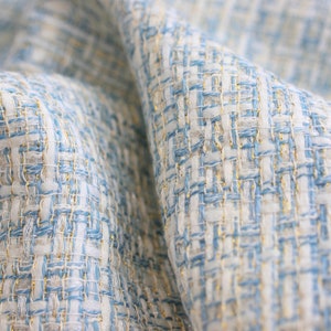 Sky Blue Tweed Fabric, Tweed Boucle Woven Fabric For Jacket, Suit Coat Fabric 57inches width