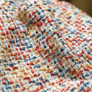 Tkanina Boucle Tweed w paski tęczowe, Tkanina tkana z przędzą metalizowaną, Gęsta tkanina na marynarkę, żakiet,