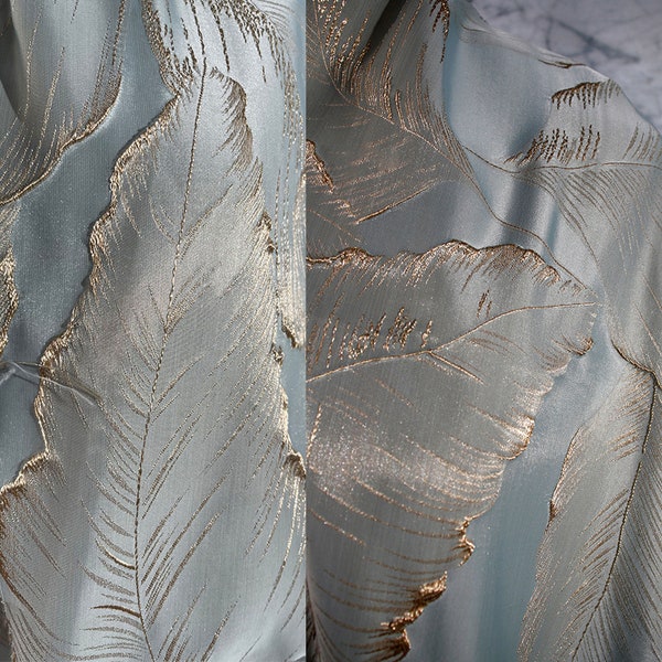 Luxe goudgeborduurde jacquardstof, reliëfblad damastbrokaat voor stoffering, jurk DIY-stof 55 inch breed
