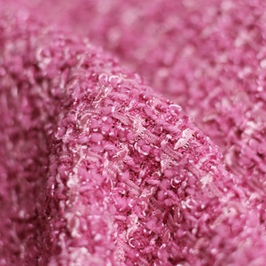 Fushia Tweed Boucle Fabric, Woven Bright Color Dense Tweed Fabric For Suit Coat Fabric 58inches width