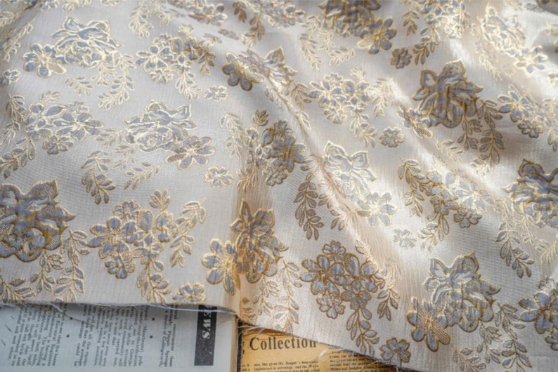 3 Color Gold Jacquard Fabric Embossed Floral Damask Brocade Etsy