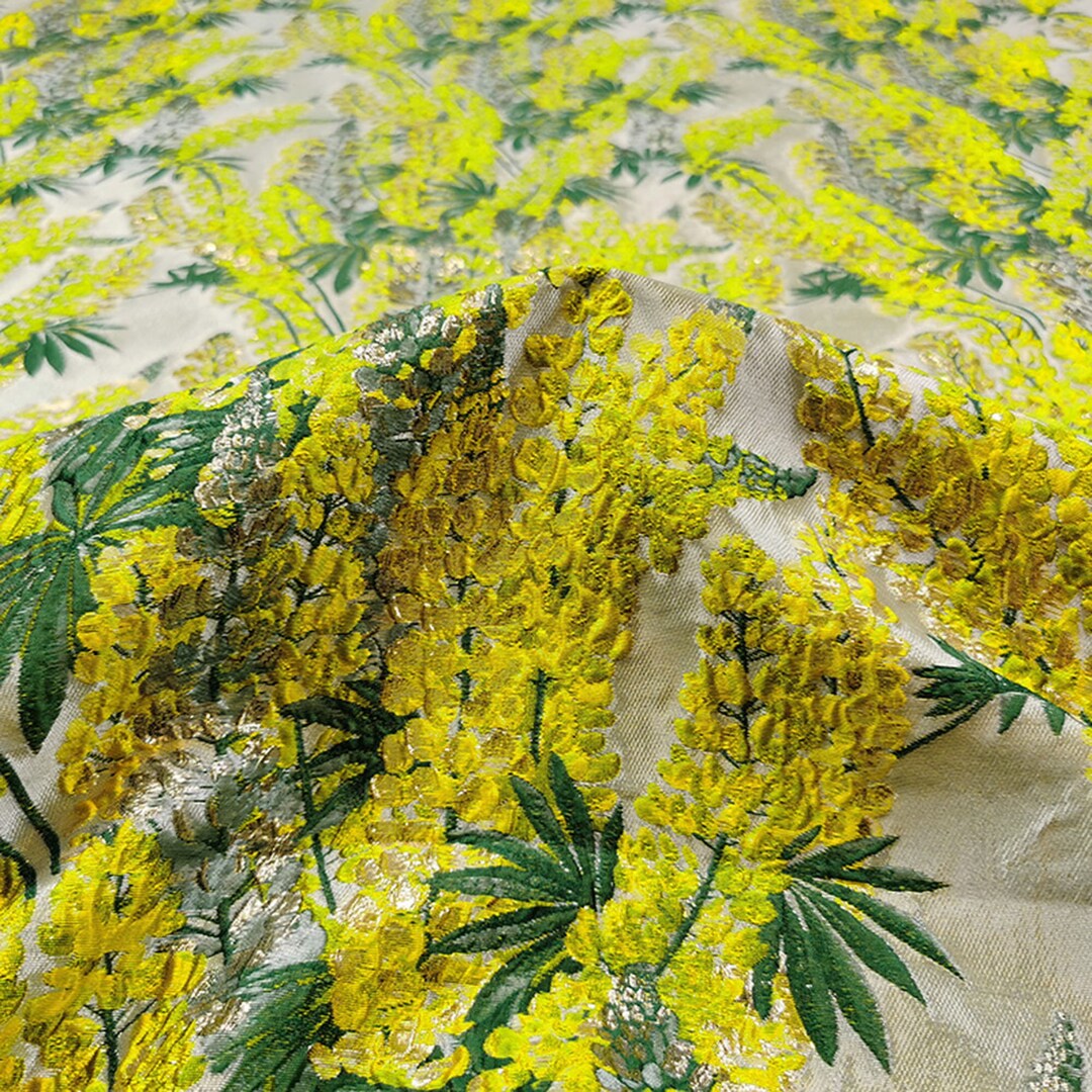 3D Embossed Jacquard Fabric, Flora Metallic Brocade, Shimmering Damask