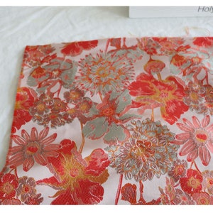 Blooming Red Jacquard Fabric, Embossed Floral Brocade Damask  For Haute Couture, Upholstery, Dress  DIY fabric 57 inches width