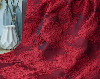 Red Jacquard Fabric, Court Style Lace Flora Brocade, Damask For Haute Couture, Dress DIY fabric 55 inches width