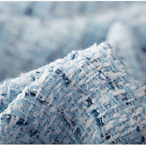 Sky Blue Tweed Boucle Fabric, Woven Fabric with Metalized Yarn, Dense Fabric For Suit Coat,Jacket,
